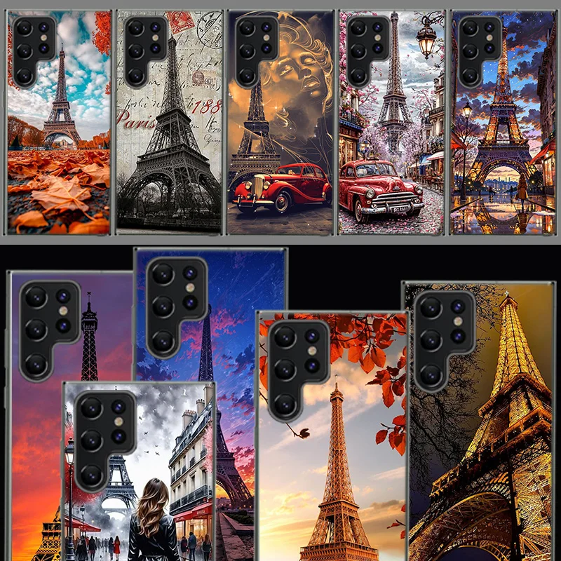Funda de teléfono artística de la Torre Eiffel para Samsung S25 Edge S24 FE Galaxy S21 S20 FE S23 S22 Ultra S10 Plus S10E, funda transparente