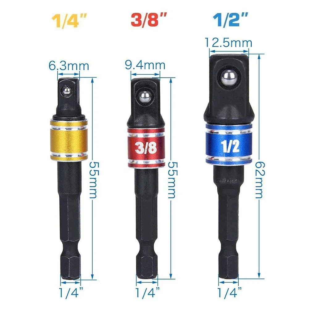 Impact Driver Socket Extension Adapter Extended Converter Power Drill Hex To High Speed Nut Male Square Wrench 1/4 3/8 1/2
