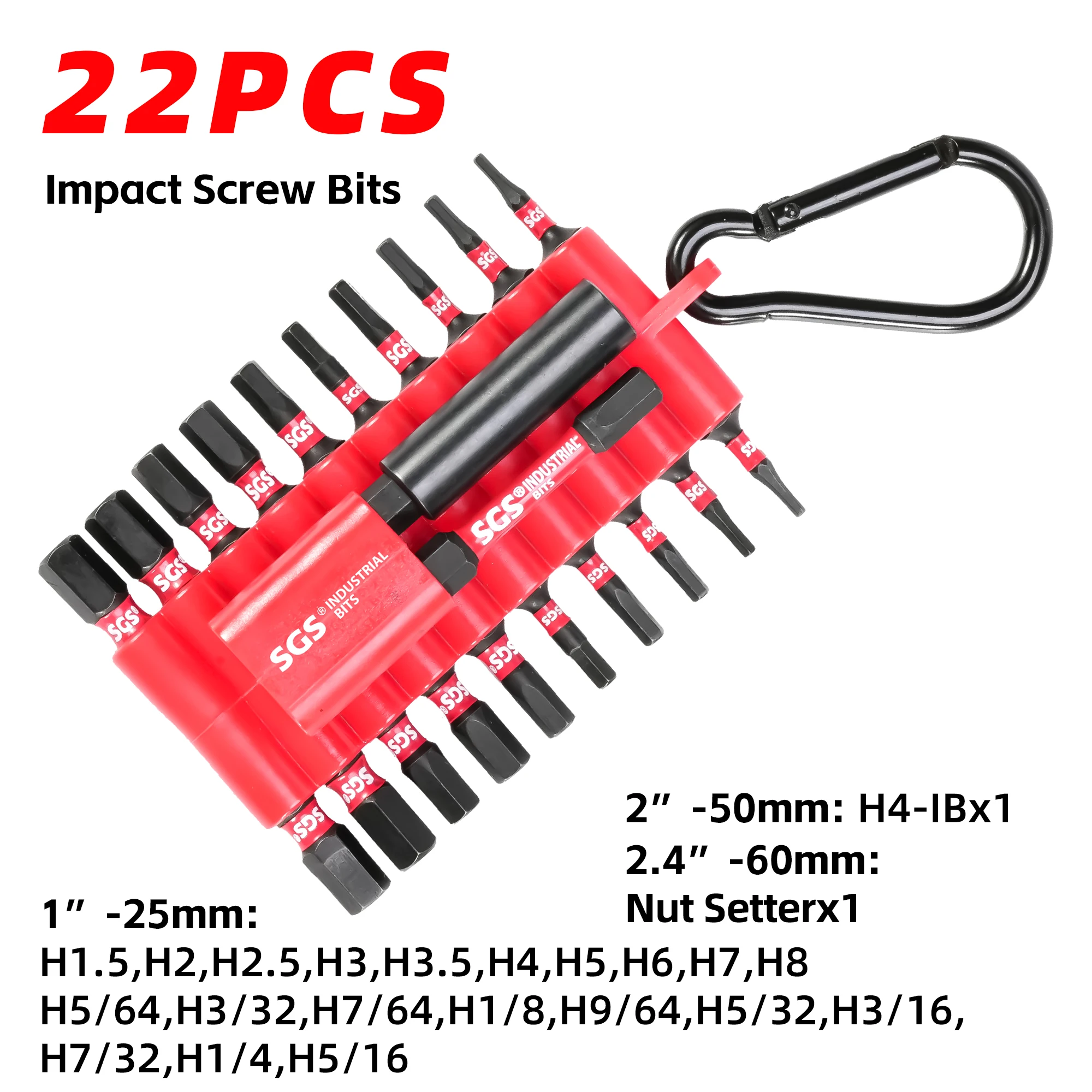 22Pcs Magnetic Impact Screwdriver Bit Set – S2 Steel Hex Type Bits, 25mm Length Plus 60mm Extension Rod, with Quick-Release Holder and Nut Fastener, Suitable for Electric Drills and Home DIY
