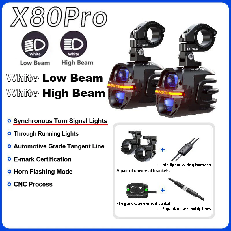 FUTURE EYES X80 PRO LED Motorcycle Fog Lights 120W Motorcycle Auxiliary Spotlight Led Lamp Backlight Switch Waterproof Headlight image 3