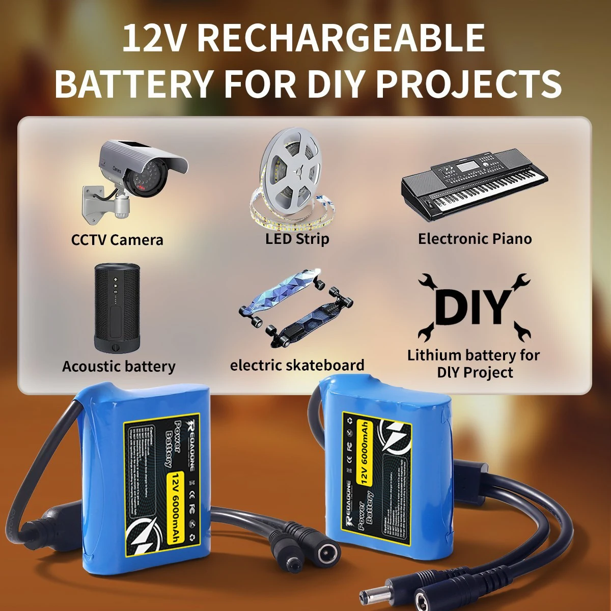 High Capacity 12V 6000mAh Lithium Battery Pack with BMS Protection Board for LED Strip Toy Car Security Monitoring Use