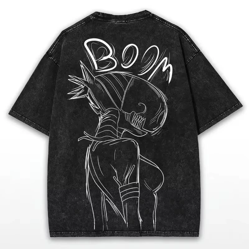 Chainsaw Man Reze Printed Tee Men's Clothing Short Sleeve Washed Cotton T-shirt Vintage Casual T Shirt 2026 Summer T Shirt