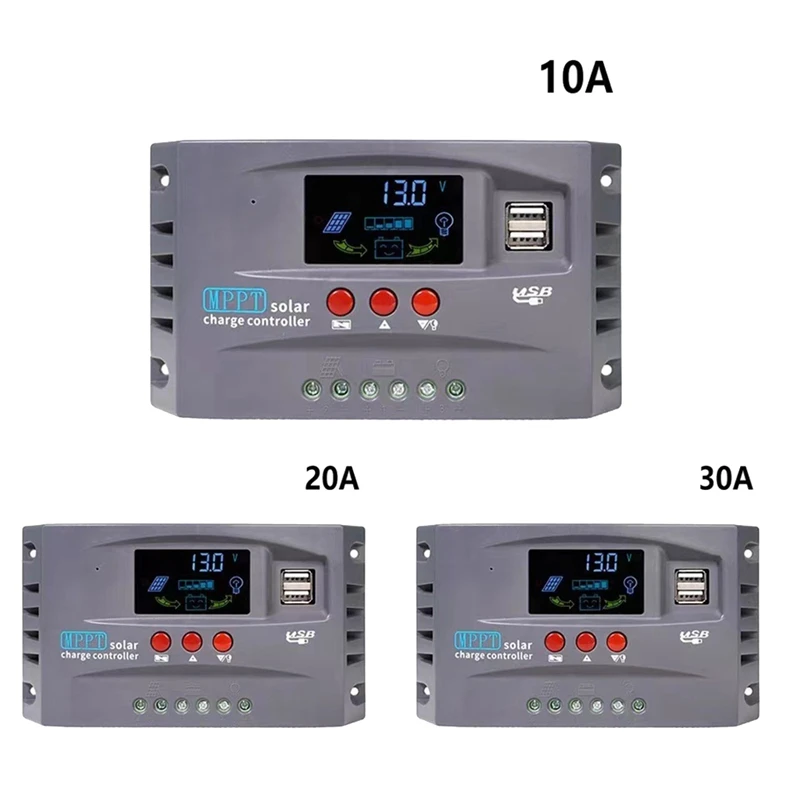 MPPT Solar Controlador De Carregamento, Smart Display, Dual USB Tensão Estabilização Proteção Controlador, 12V, 24V