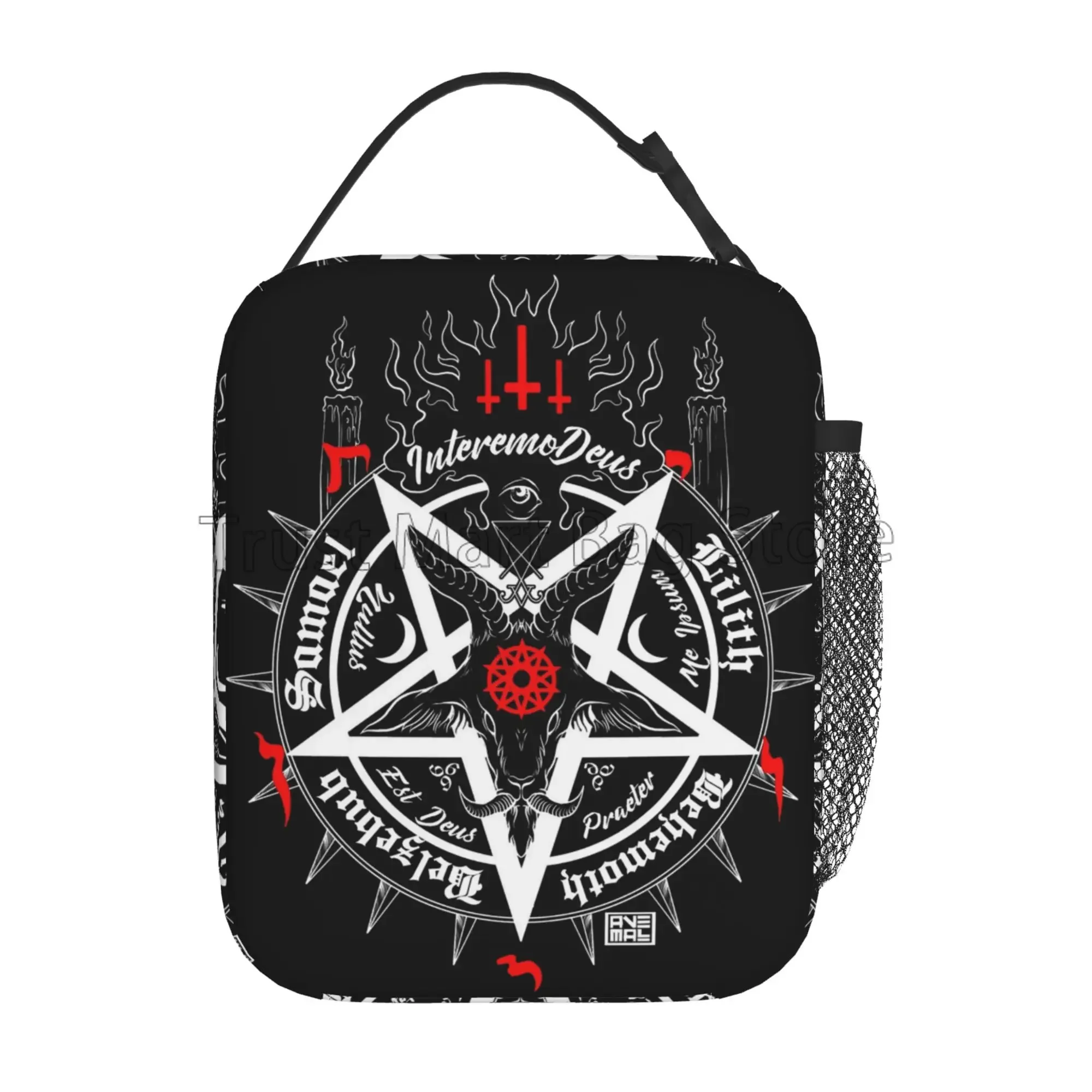 Black Satan Skull Dead Head Graphic Insulated Lunch Bag Reusable Portable Waterproof Thermal Oxford Lunch Box for Work Picnic