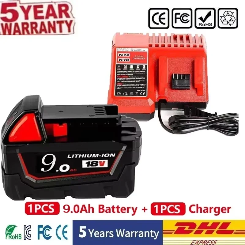 100% origineel voor Milwaukee M18 elektrisch gereedschap batterij, oplader, BR, XC, 18V, 12000mAh M18B5, 48-11-1860, ingebouwde 21700 batterij