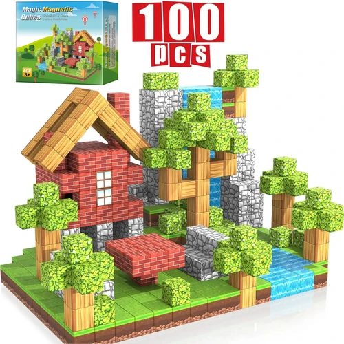 100 Uds. Bloques magnéticos de juguete, juego de imanes de construcción para niños y niñas, cubos sensoriales Montessori con tallo para regalo para niños pequeños