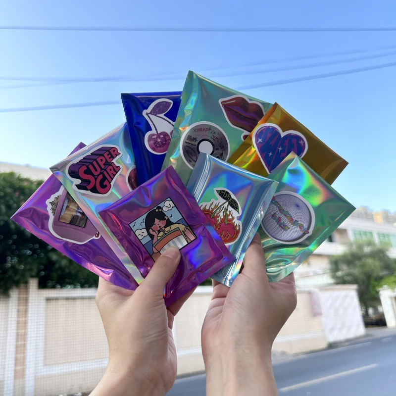 

50 pcs Colorful Laser Self-Adhesive Bags for Card PackaginginsFengxing Photo Album Gift Guka Gupan Plastic Packing Bags