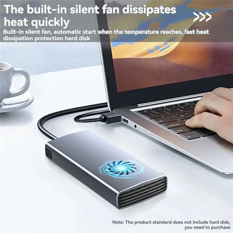 BNVN-20Gbps M.2 SSD Enclosure With Cooling Fan USB-C 3.1 Dual Protocol High-Speed External Hard Drive Case For 2242 2260 2280 view 4