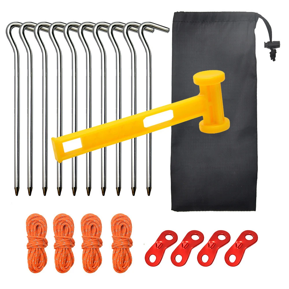 

Desert&Fox Aluminum Tent Pegs 10Pcs 18cm Tent Hooks PE Plastic Ground Nails Camping Accessories Hammer with 4 Reflective Ropes