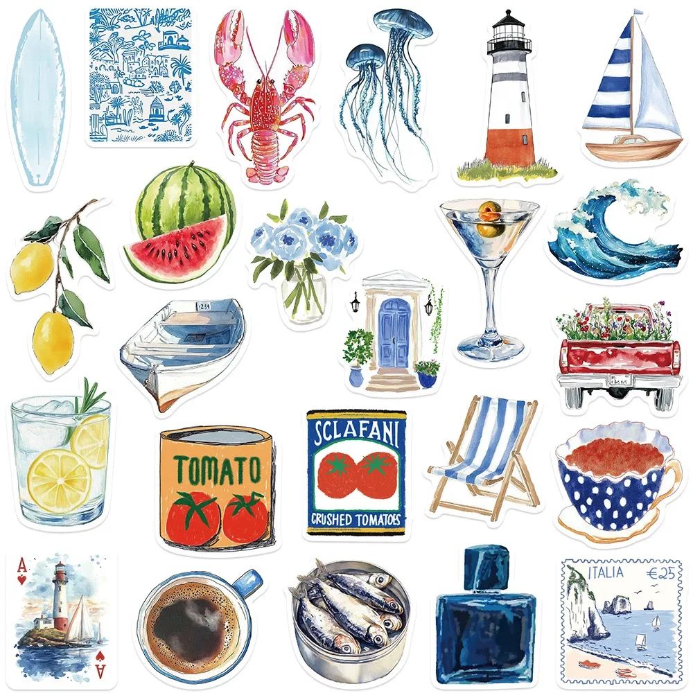 50 قطعة المحيط الأزرق INS نمط جماليات الكتابة على الجدران ملصق لطيف الكرتون ملصق مائي دفتر الهاتف كوب الغيتار الثلاجة سكيت ألعاب أطفال