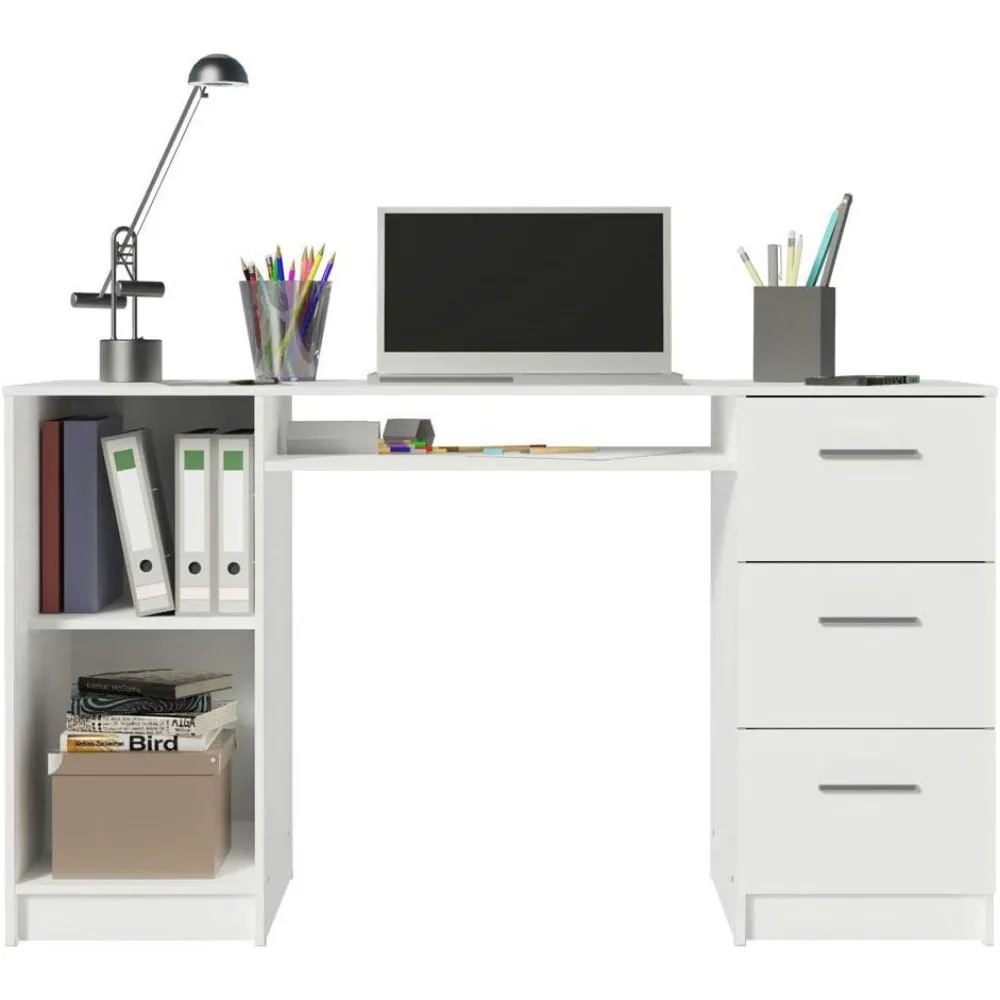 Mesa de escritório moderna com gavetas de armazenamento de 53 polegadas, mesa de estudo para escritório doméstico, mesa de PC de estilo simples com 3 gavetas
