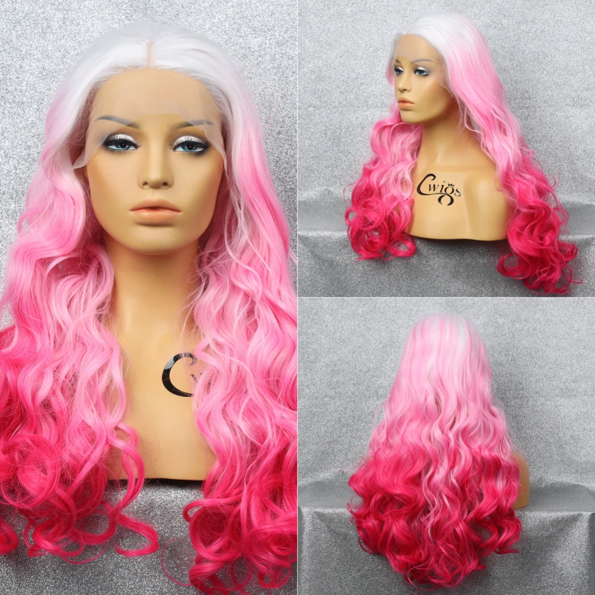 Front Lace Synthetic White Pink Red Gradient Wig Lightweight Fashion Breathable Heat Resistant Comfortable Party Cosplay Wig