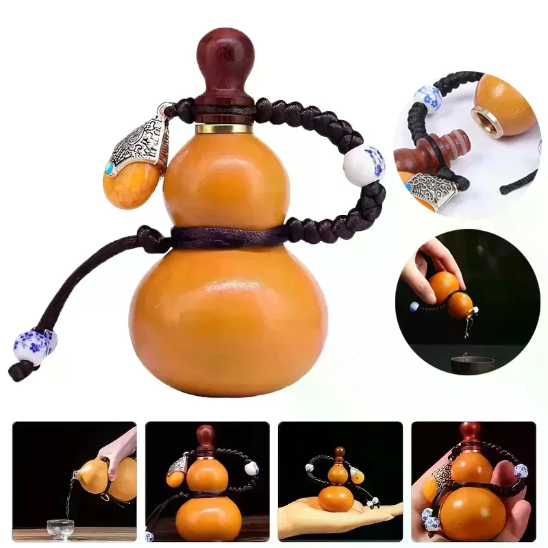 Portable Chinese Wooden Gourd Bag Charm Keychain Vintage Natural Mini Empty Gourd Backpack Accessories Home Decoration