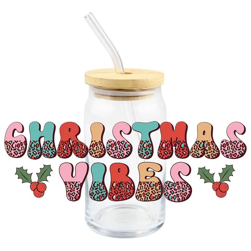 Christmas Transfer Sticker UV DTF Sticker For 16oz Cups Wrap Transfer Sticker Simple To Use Brand Logo Custom