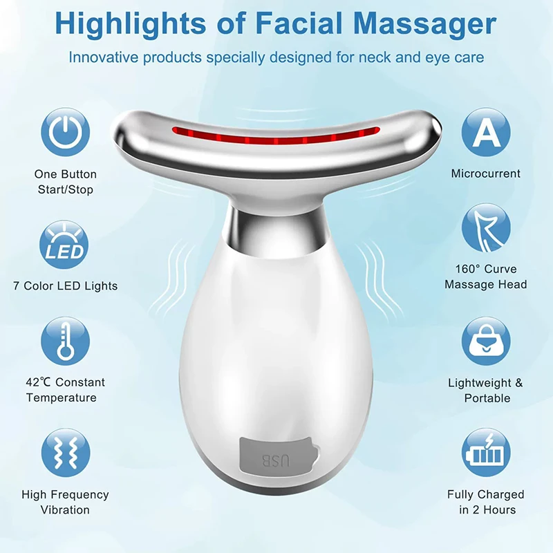 Microcurrent Beauty Device Facial Massager Neck Firming Machine Anti-Wrinkle EMS Lift Vibration Skin Care for Neck Rejuvenation