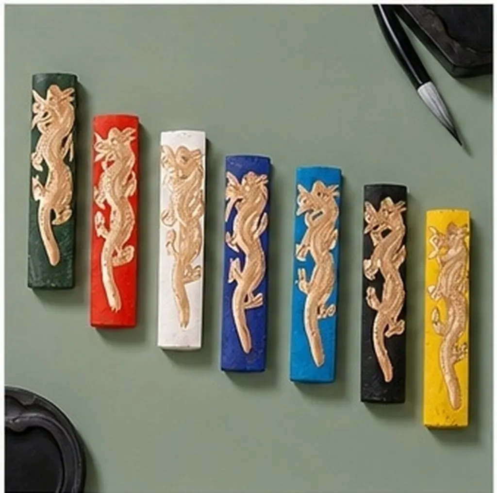 7Pcs Handmade Colored Ink Stick Traditional Calligraphy Ink Blocks for Drawing Writing Student Practice Art Supplies