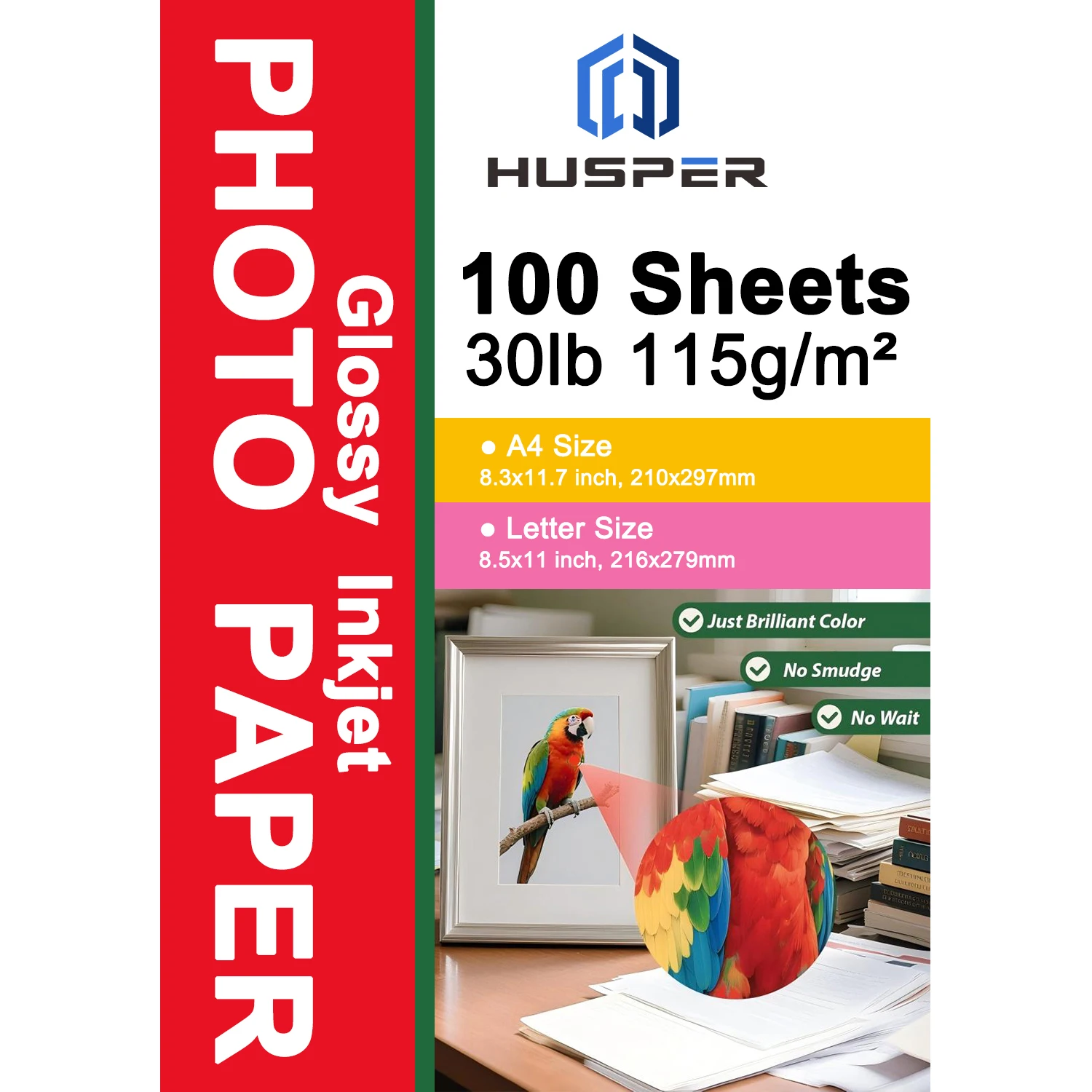 Glossy Inkjet Photo Paper, 100 Sheets Brochure Paper, 30lb/115gsm Photo Paper for Inkjet Printer with Dye Ink for Custom Chip Ba