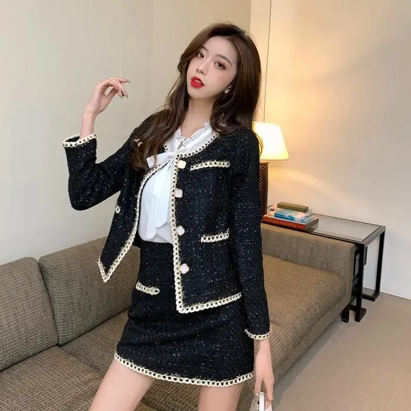 

Lnsozkdg Tweed Set Spring Autumn 2 Piece Sets Women Short Jacket Coat & Bodycon Mini Skirt Set Two Piece Outfits Clothes Women