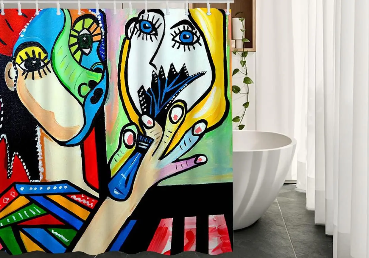 Painting shower curtain abstract nora beautiful woman colorful bright long shower curtain with 12 hooks 180X180CM