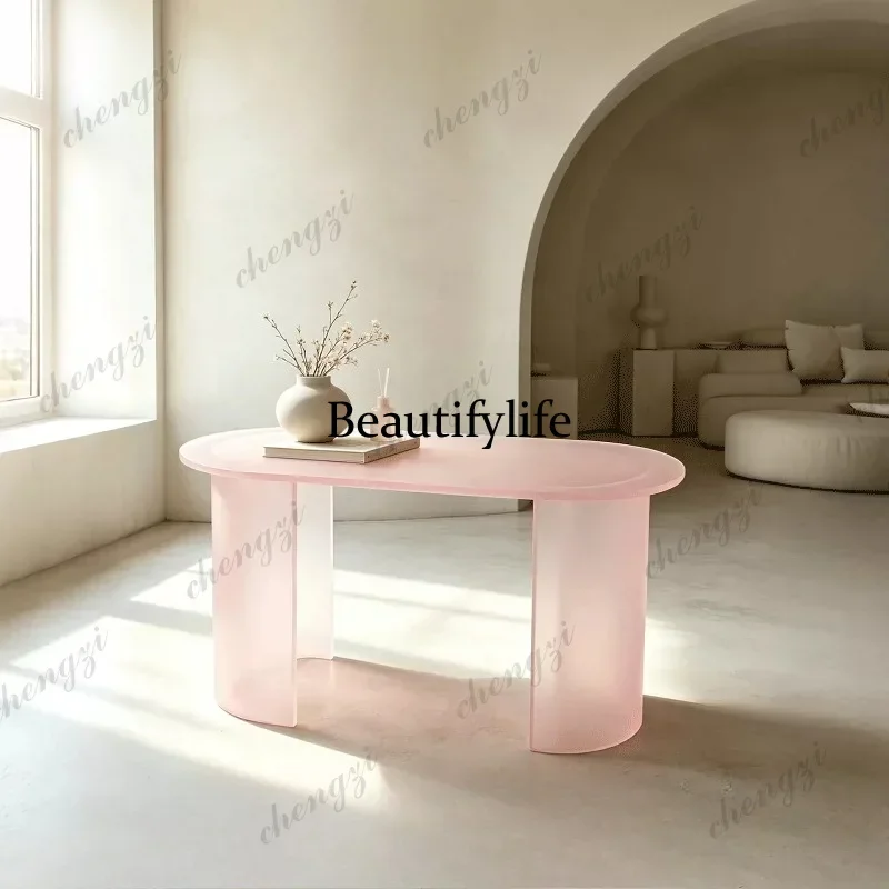 Living room pink tea table acrylic modern guest bedroom makeup table oval manicure table