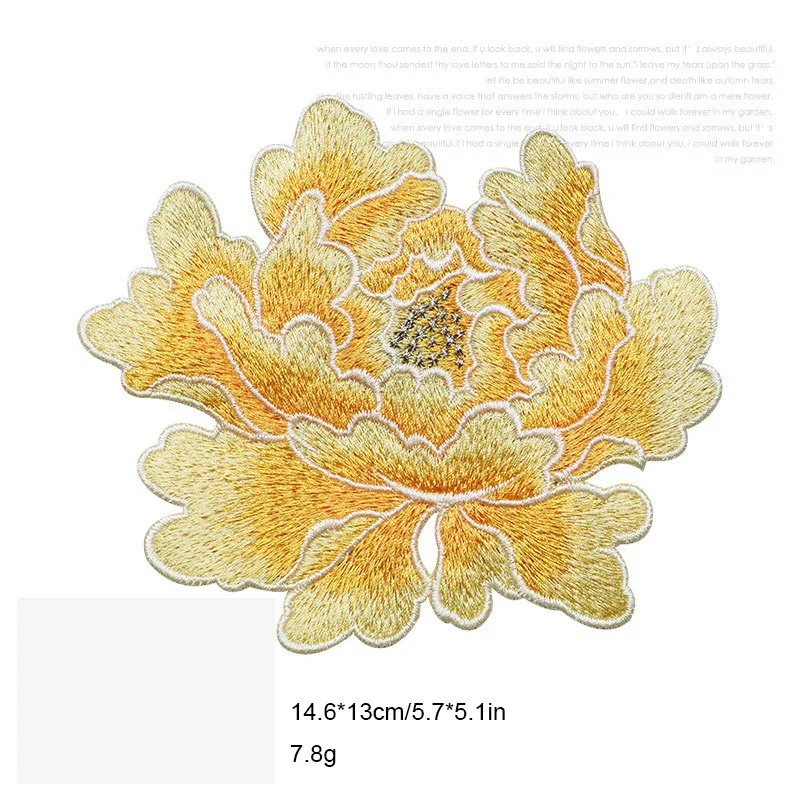 1 Piece 14.5*13cm Blue Pink Yellow Red Peony Embroidery Patch Applique Sew on Patch for Evening Dress Bag DIY Glue-free