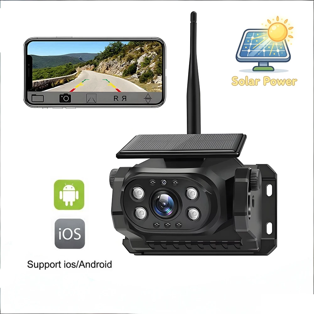 1080P Solar Wireless Backup Camera Magnetic Base 9600mAh Battery WiFi APP for IOS Android Rear View Kit for RV Truck Lorry Van