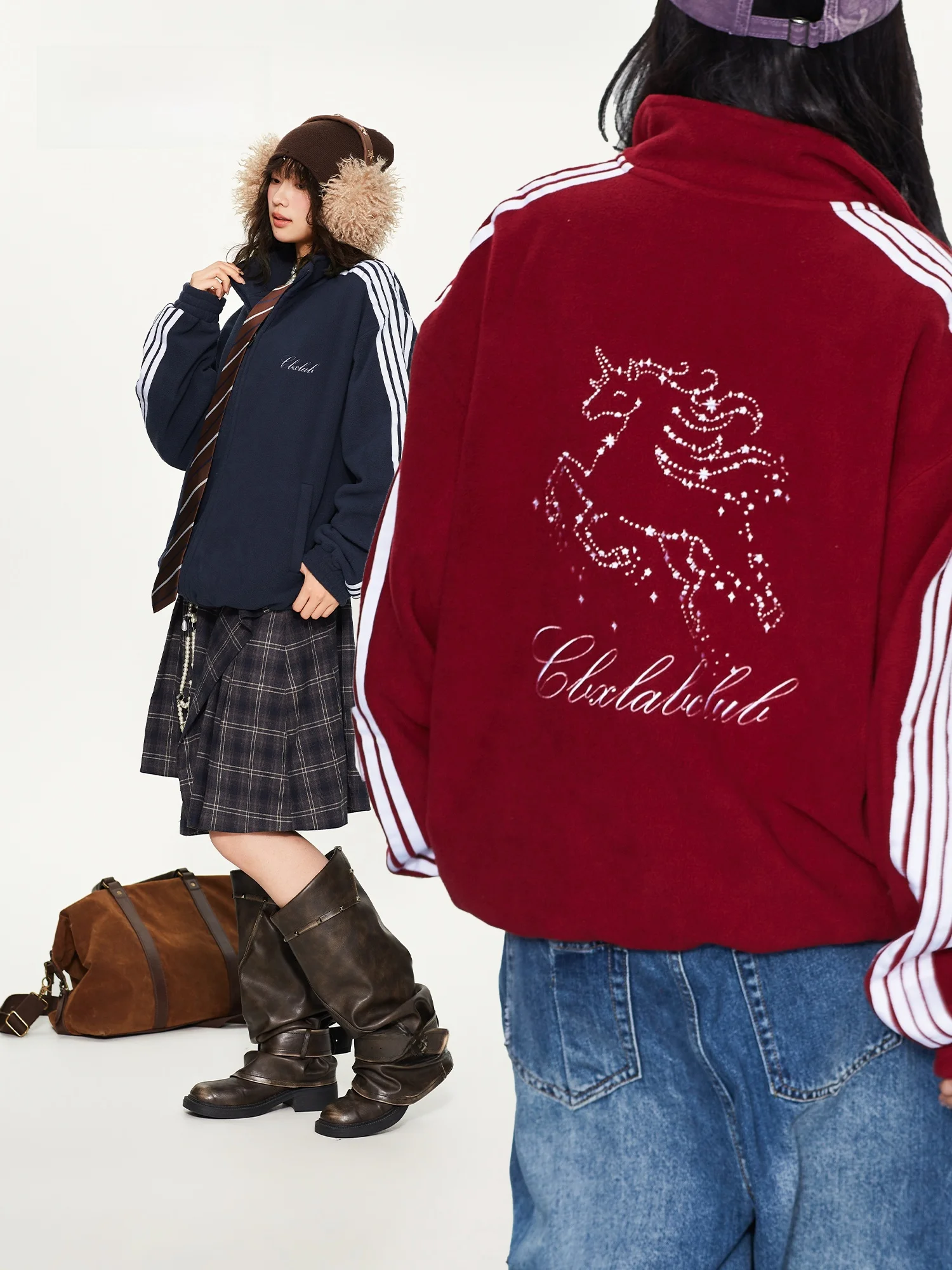 

CBXLAB Street Dance Trend Brand Осенне-зимняя куртка с флисовой подкладкой и принтом в университетском стиле для женщин