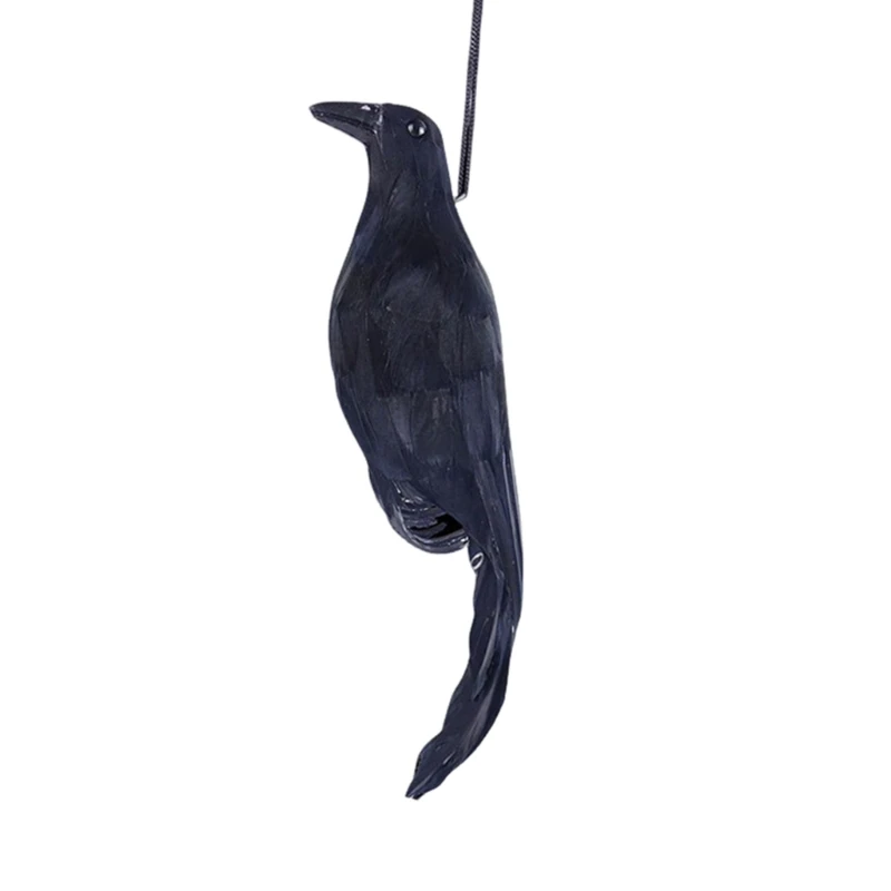 Simulated Crow Hanging Bird Model Black Garden Figure with Top Cord Loop for Fruit Tree Balcony and Farmland Outdoor Yard Y5GB