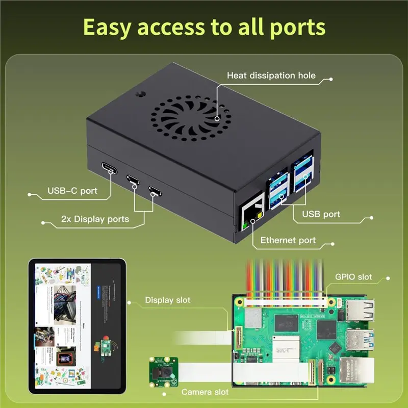 T23C For Irasptek Starter Kit For Raspberry Pi 5 8GB RAM 8GB Board Pi5 Metal Case Active Cooler