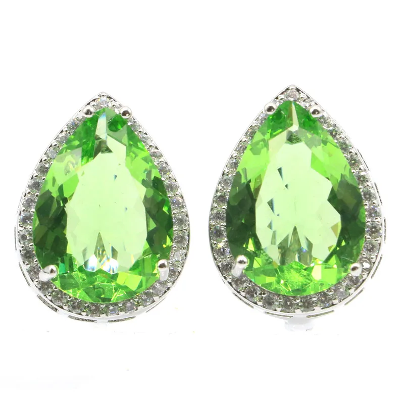 Buy 3 Get 1 Free 22x16mm Drop Green Tsavorite Garnet Golden Citrine Tanzanite Pink Kunzite Blood Rubies CZ Silver Earrings