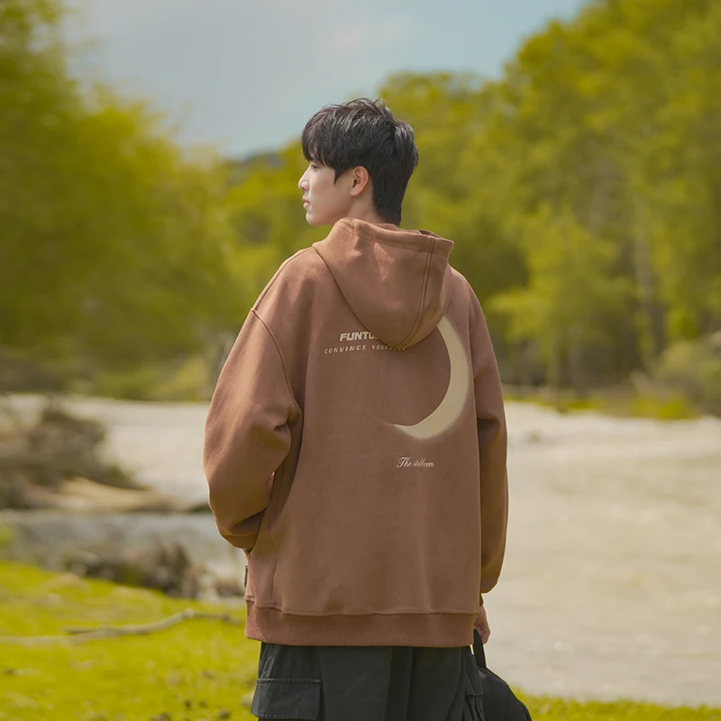 

Мужская толстовка в японском стиле, весенне-осенняя повседневная одежда, куртка с капюшоном из замши с принтом оленя, молодежная модная свободная куртка с принтом