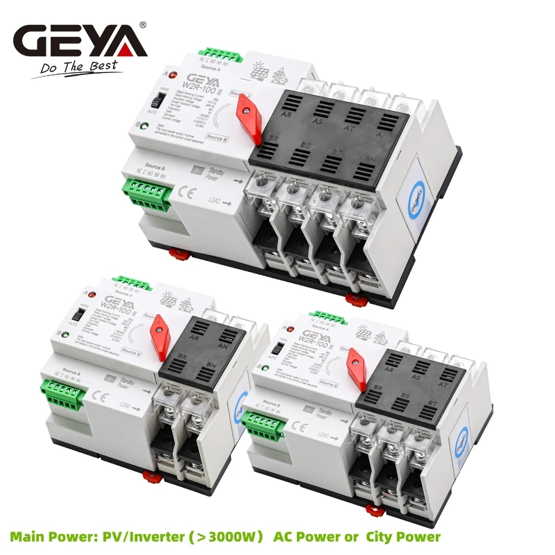 GEYA  PV Solar or City Power ATS 110V 220V PC Dual Power Automatic Transfer Switch 100A Uninterrupted Power Mini ATS