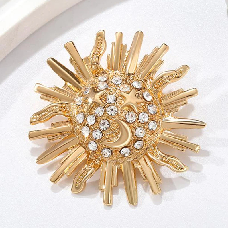 Брошь из сплава с солнечным цветком, легкий роскошный значок в стиле панк, унисекс, значки для костюма со стразами, универсальный блестящий корсаж, аксессуары для одежды, подарки