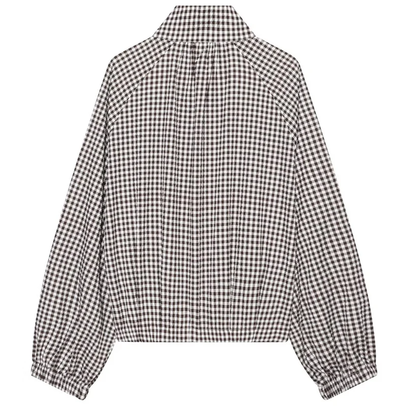 HXAO Karierte Oversized Cropped Jacke Damenjacke Herbst 2026 Lässige Lose Knopf-Langarm-Oberteile Schicke Oberbekleidung Outdoor-Mäntel – Detail 5