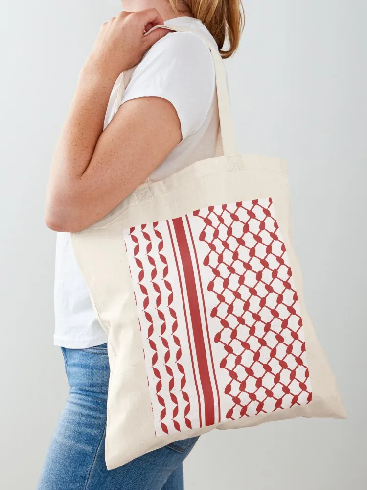 Keffiyeh and Lines in Red and White Tote Bag tote bag men's Canvas bag custom canvas Canvas Tote