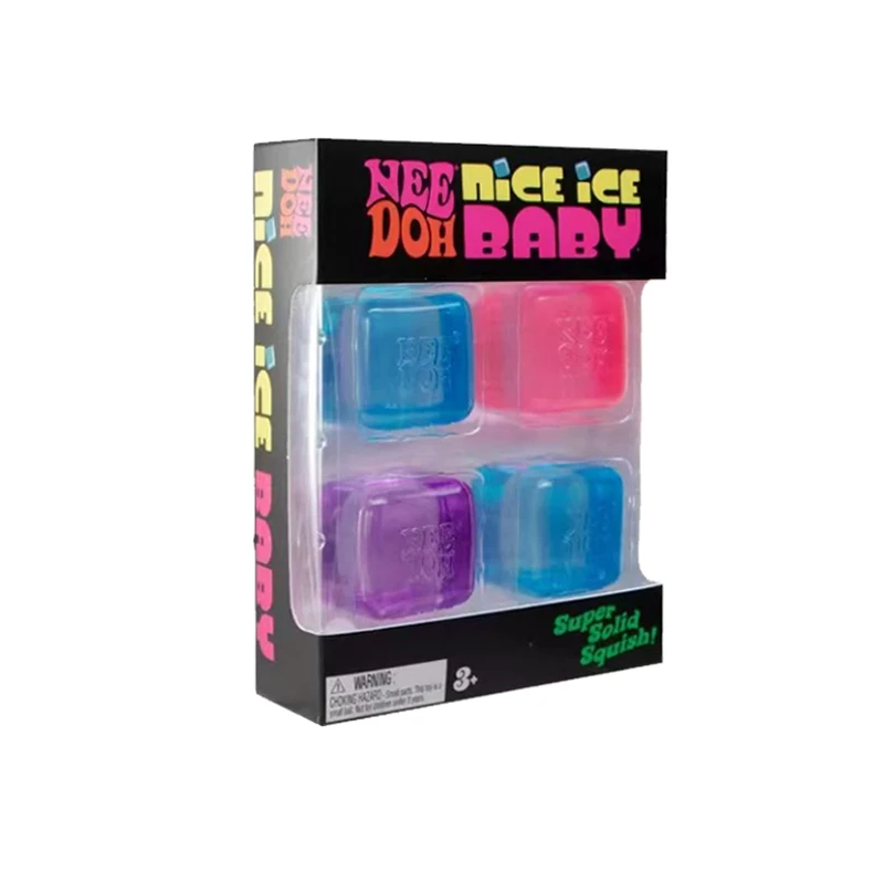 Needoh Nice Ice Baby Fidget Cube Set 4 Pack Super Solid Squish Sensory Toys Non-toxic Squeeze Toys for ADHD and Autism Gift