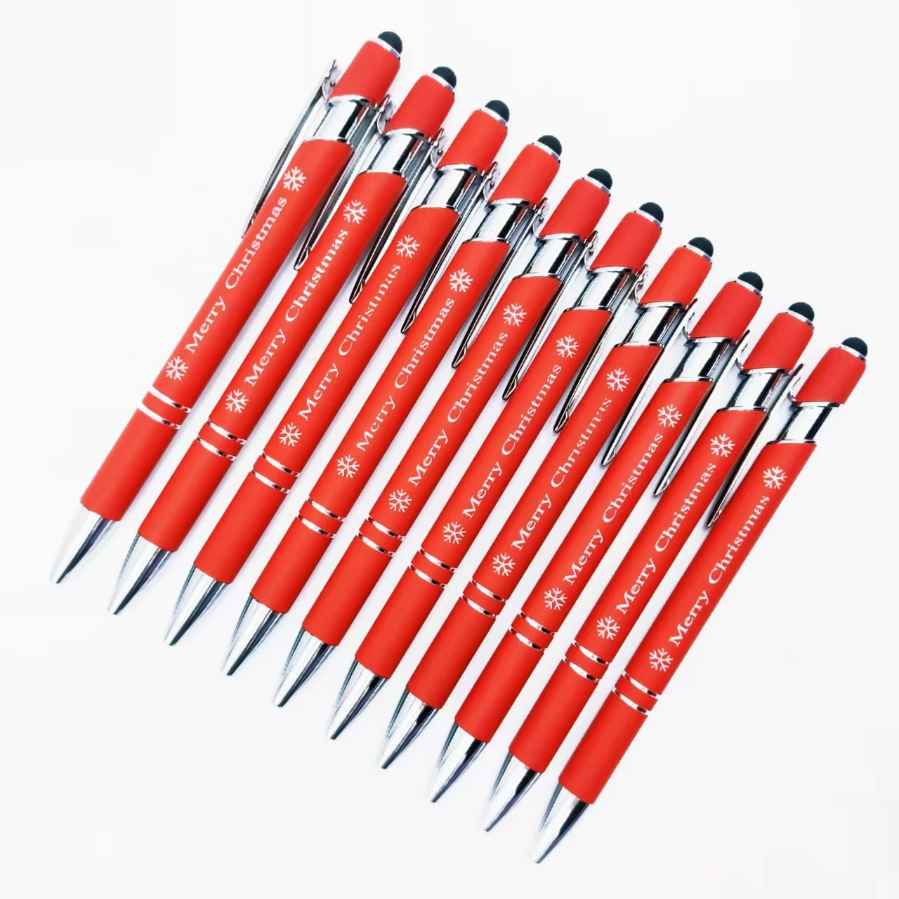 

8/16 шт. сенсорные рождественские счастливые фразы пресс металлическая шариковая ручка с гравировкой красная серия металлическая шариковая ручка с гравировкой
