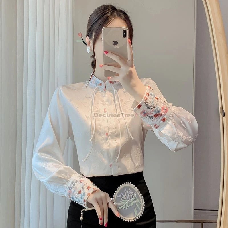 

2024 new chinese fashionable vintage tang suit top improved jacquard elegant lady party cheongsam top casual daily slim blouse