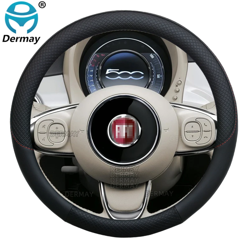 100% DERMAY Brand PU Leather Car Steering Wheel Cover Non-slip for Fiat 500 High Quality Auto Accessories