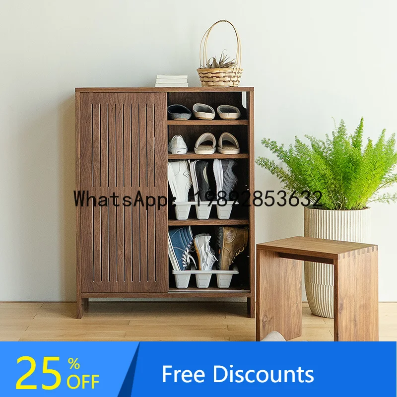 Sliding Door Solid Wood Shoe Cabinet Minimalist Storage Breathable Home Entrance Storage Entryway Cabinet Integrated
