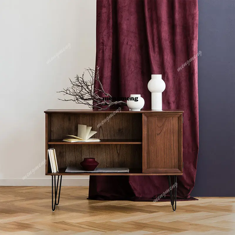 Medieval wine cabinet Nordic modern all-solid wood dining side cabinet retro storage cabinet cherry wood walnut color