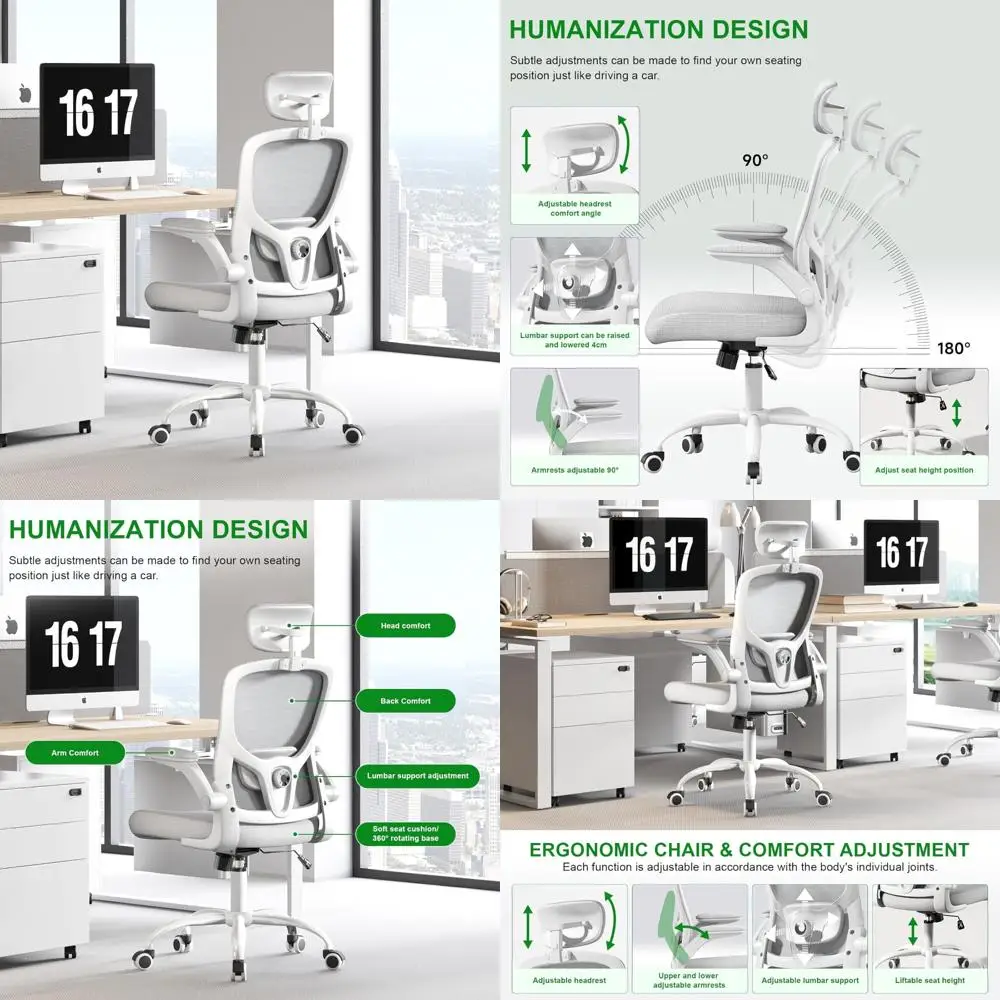 

Ergonomic Adjustable Office Chair with Mesh, High Back for Comfort, Headrest and Lumbar Support, Armrests for Study and Summer U
