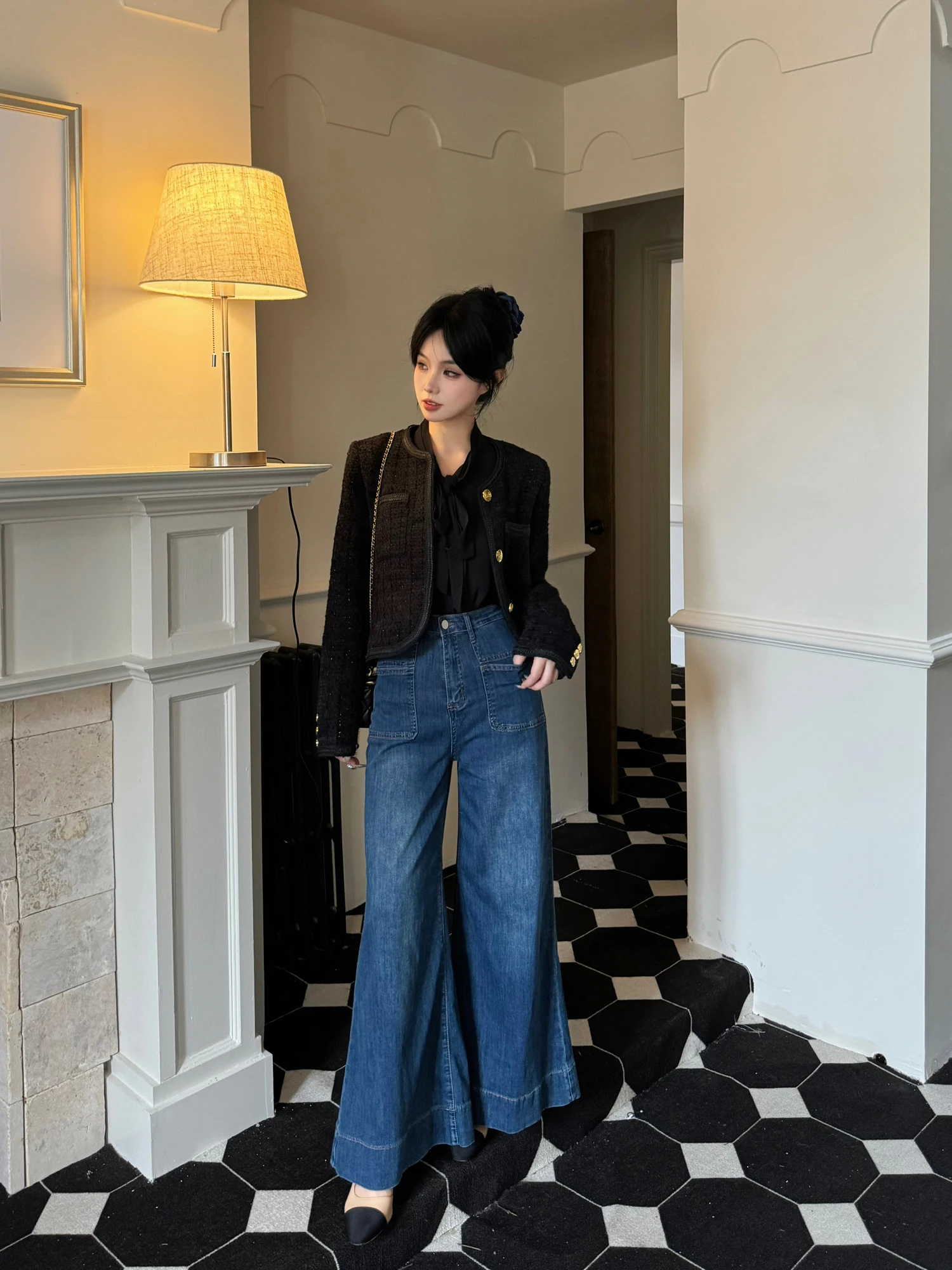 

Джинсы женские расклешенные с высокой талией, утягивающие, маленький размер, хлопок, эластичные, на все сезоны, Cleanfit, производство Китай