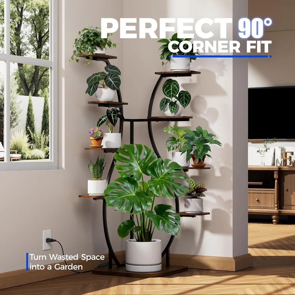 Corner Plant Stand with Grow Lights, 9-Tier, Full Spectrum