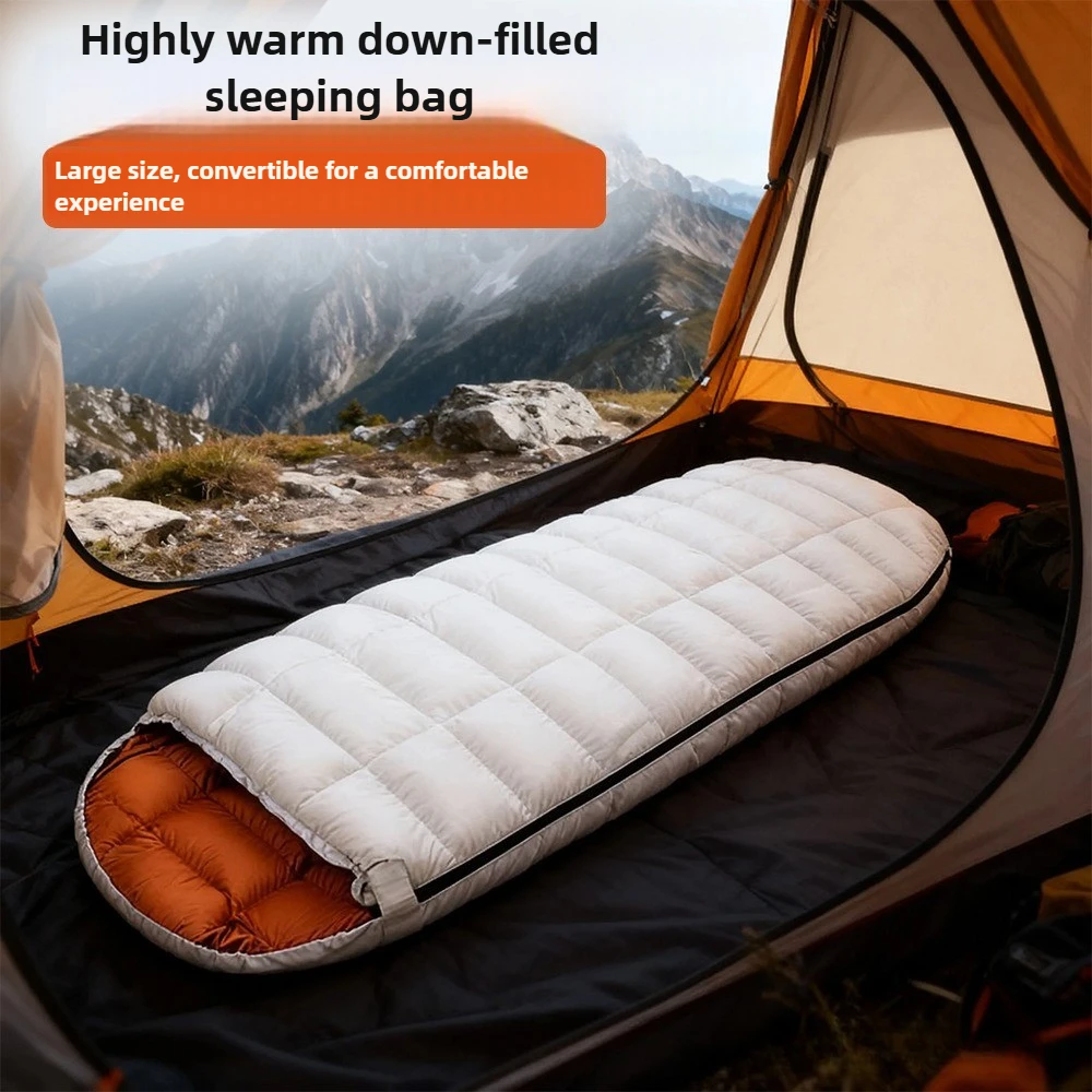 Outdoor Camping 4 Season Nylon Portable Sleeping Bag Enlarged Thickened in Winter Warm Cold-proof Egg-shaped White Duck Down