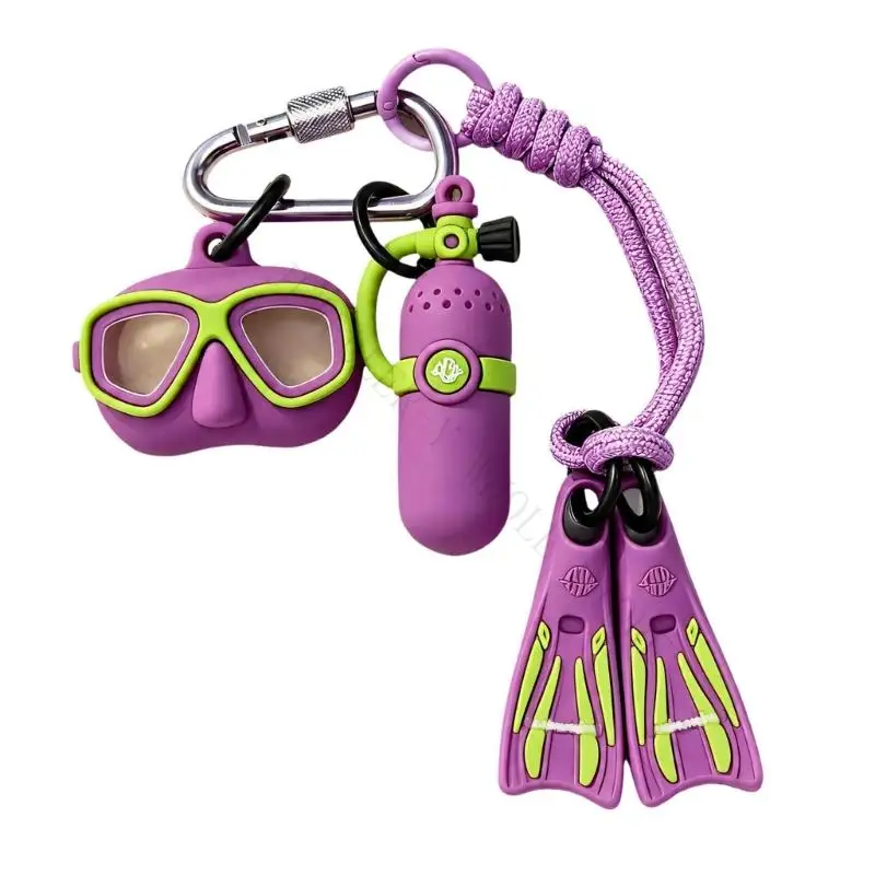 R7UF Decorative Diving Holder with Soft Rubber Gear Pieces, Carabiner-Style Clip and Connecting Rings for Bags or Keys