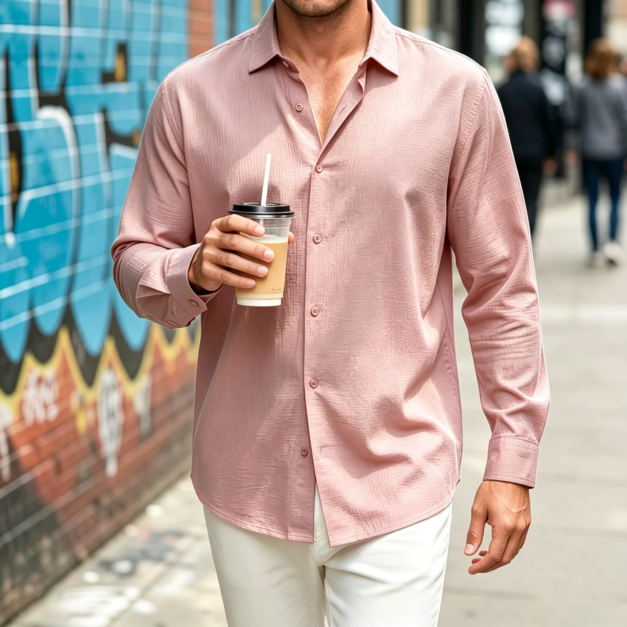 Men's textured loose-fitting long-sleeved collared shirt, casual shirt, plus size, versatile cardigan for street style and commu