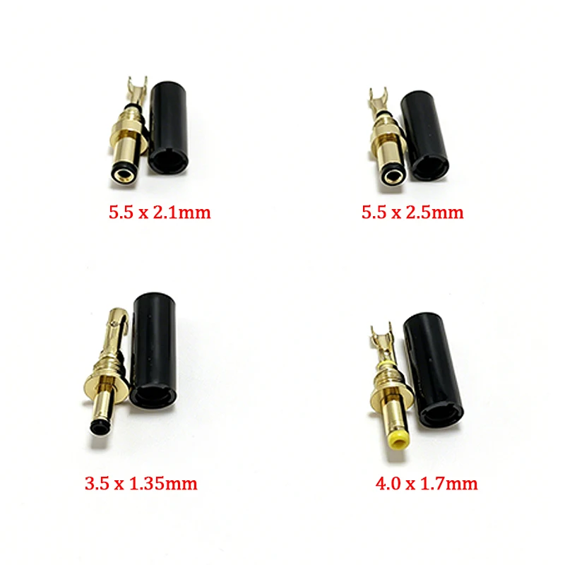 2/5Pc Gold Plated DC Power Plug Connector 5.5 X 2.5 / 5.5 X 2.1 / 4.0X1.7 / 3.5 X 1.35 mm DC Male Plug for Welding Line DIY