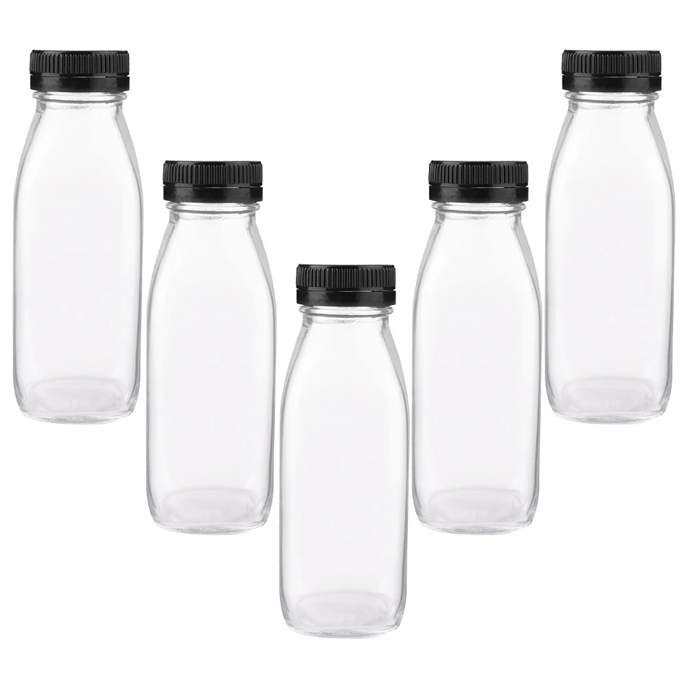 

5Pcs Glass Bottles Transparent Portable Beverage Juice Milk Containers Outdoor Multi-Use Juice Bottles