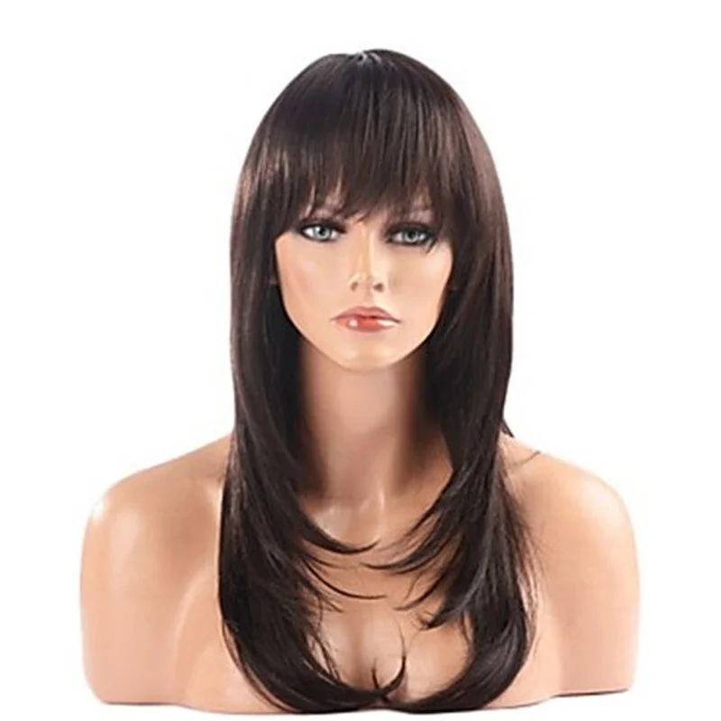 

New Women Fashion Brown Long Straight Full Hair Party Cosplay Wig